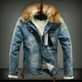 Giacca di Jeans da uomo invernale con collo di pelliccia giacca e cappotto di Jeans in pile strappati retrò per l'autunno inverno S-6XL