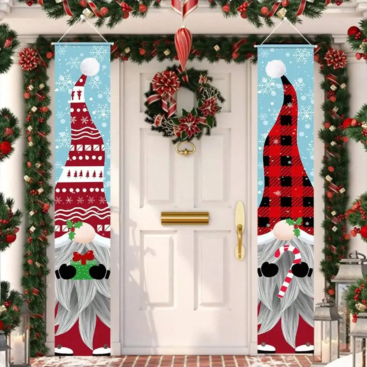 2 stücke-1 Paar Weihnachts paare, hängendes Tuch im Weihnachtsmann-Schneeflocke stil, hängende Flagge der festlichen Atmosphäre dekoration Image