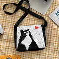 Borsa a tracolla carina in bianco e nero stampa gatto borsa da donna borsa da viaggio con pochette