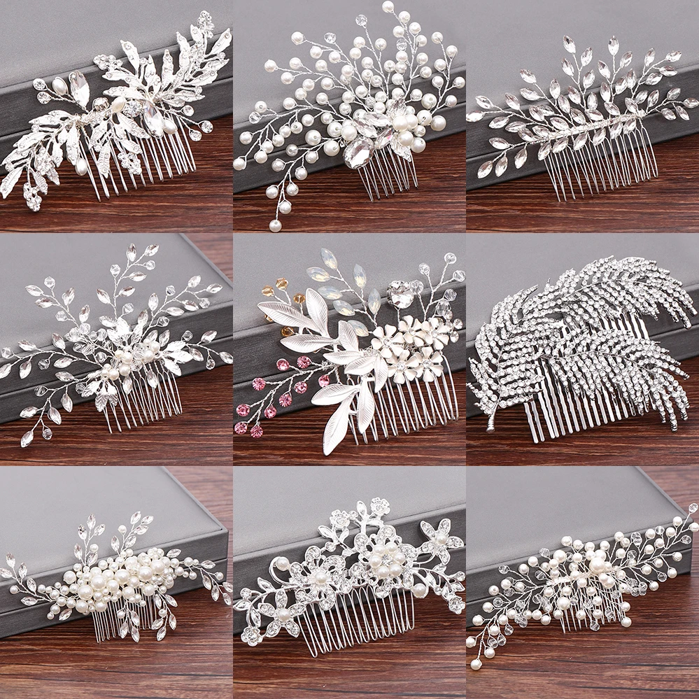 Hochzeit Haar kämme Braut haar Accessoires für Frauen Haarschmuck Silber Farbe Perle Strass Kopf Schmuck Frauen Accessoires