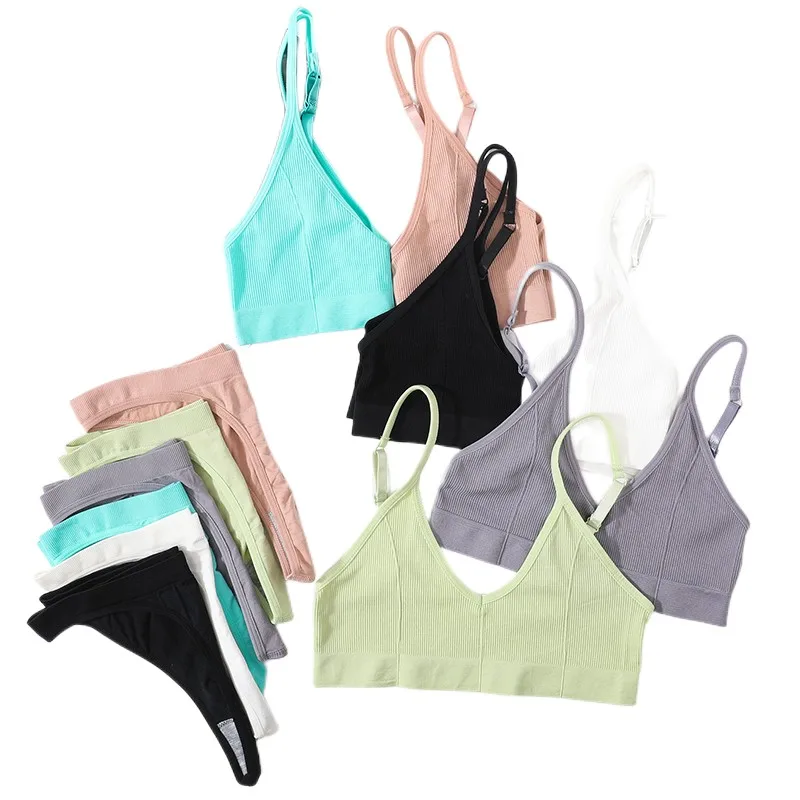 Frauen Nahtlose Bhs Set Sexy Sport Unterwäsche Dessous Set Wireless-Bh Low Rise Höschen Weibliche Rippe U Zurück Crop Top Bralette Set