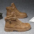Scarpe da ginnastica Casual in pelle stivali da lavoro con punta tonda per uomo scarpe