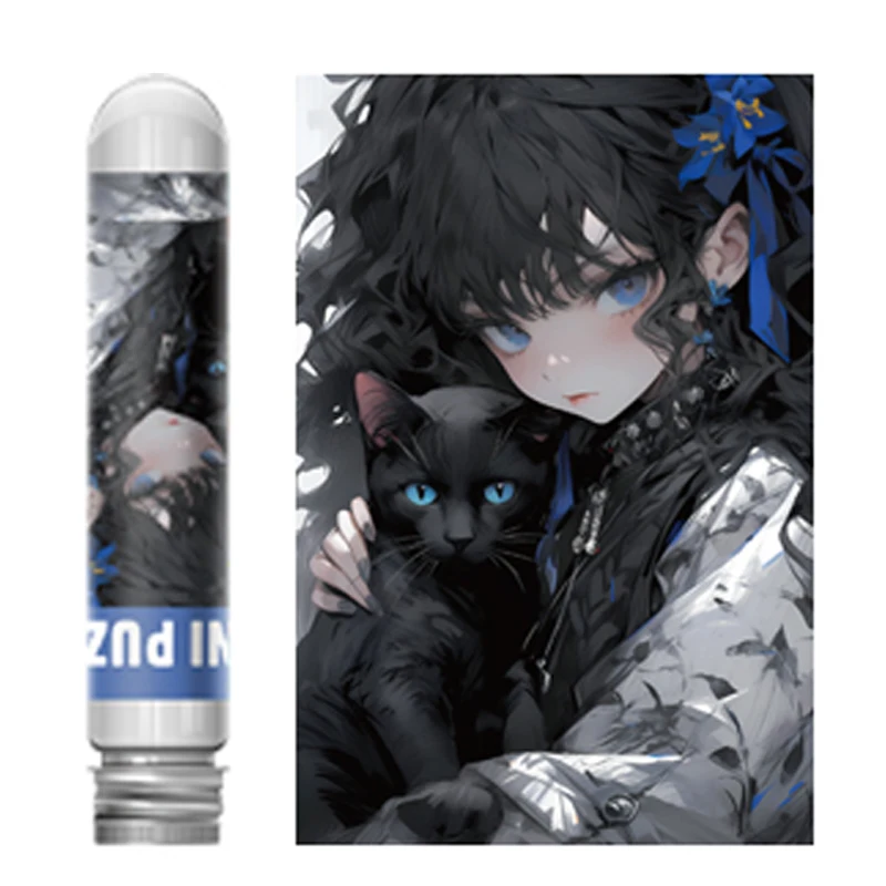 150PCS Mini Reagenzglas Schwarze Katze Cartoons Puzzle für Erwachsene Dekompression Spielzeug Spiel Familie Pädagogisches Spielzeug Image