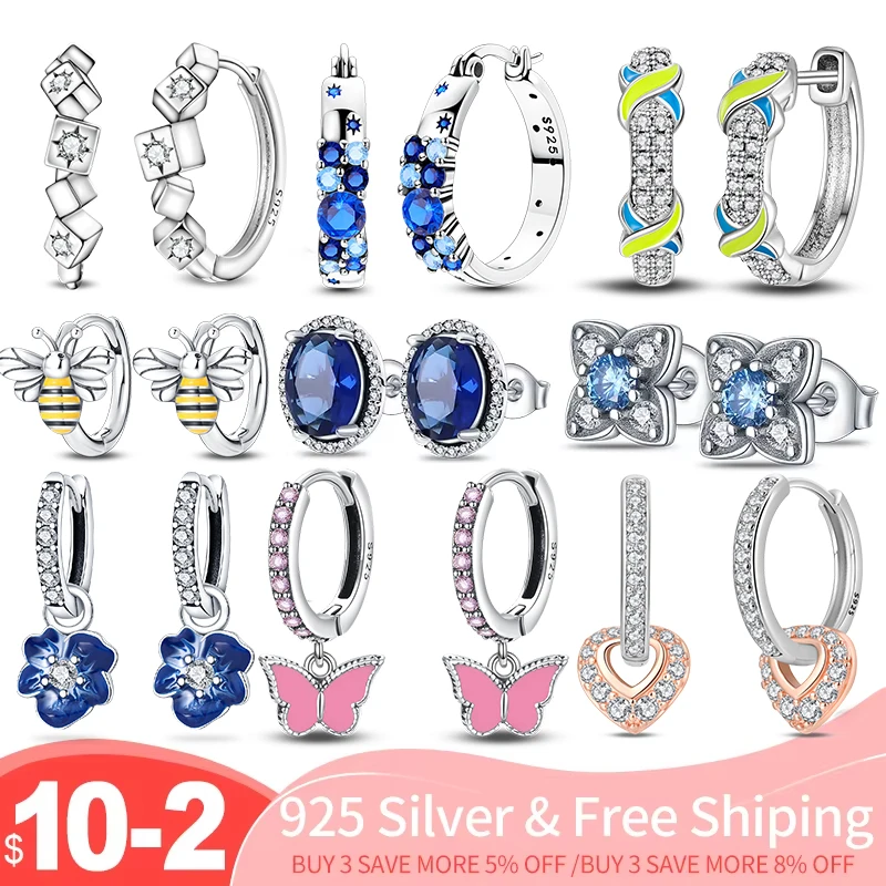 Sterling silber 925 sapphire embedded zirkon ohrringe frauen silber schmuck neue in heiße feder form herz hoop ohrring Image