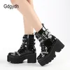 Gdgydh Frauen Schuhe Stiefel Schwarz Dark Kühlen Dicken Boden Plattform Harajuku Schuhe Mit Metall