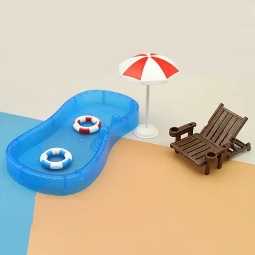 1 Satz Miniatur Schwimmbad Schwimm kreis Liegestuhl Sonnenschirm Kits für Puppenhaus Leben Szenen
