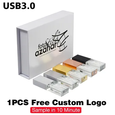Hochzeitsfotografie, Geschenkbox, USB 3.0-Flash-Laufwerk, kostenloses individuelles Logo, Kristall-Stick, Farbdruck, Memory Stick, 64 GB, hohe Geschwindigkeit Image