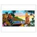 Surfing In Paradise - Hawaiian Surfer - Diamond Head Crater Hawaiâ€™i - From an Original Color Painting by Warren Rapozo - Fine Art Matte Paper Print (Unframed) 11x14in