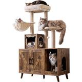 Cat Litter Box Enclosure Cat Tree with Litter Box Enclosure Cat Towers for Large Cats Wooden Cat Condo Furniture with Washroom Cat Tree for Indoor Cats with Cat Scratching Post Cat House