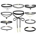 10 Pieces Choker Necklace Black Classic Velvet Stretch Gothic Tattoo Necklace
