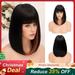 SUCS Bob Wig with Bangs Short Bob Wigs for Women Blonde Wig with Dark Roots Yaki Straight Synthetic Wig Christmas Halloween Wigs Natural Looking for Daily Use Party and Cosplay