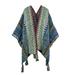 Manxivoo Shawl Wraps for Women Women Nationl Print Colourful Splice Poncho with Tassels Knitted Shawl Scarf Fringed Wraps Pashminas Sweater Pullover Cape Women s Scarves & Wraps Dark Blue A