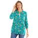Plus Size Women's Perfect Long-Sleeve Cardigan by Woman Within in Aquamarine Pretty Bloom (Size M) Sweater