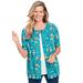 Plus Size Women's Perfect Elbow-Length Sleeve Cardigan by Woman Within in Aquamarine Pretty Bloom (Size M) Sweater