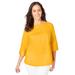 Plus Size Women's Stretch Poplin Button Boatneck Tunic by Jessica London in Sunset Yellow (Size 20 W)