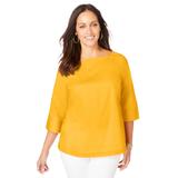 Plus Size Women's Stretch Poplin Button Boatneck Tunic by Jessica London in Sunset Yellow (Size 12 W)