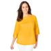 Plus Size Women's Stretch Poplin Button Boatneck Tunic by Jessica London in Sunset Yellow (Size 26 W)
