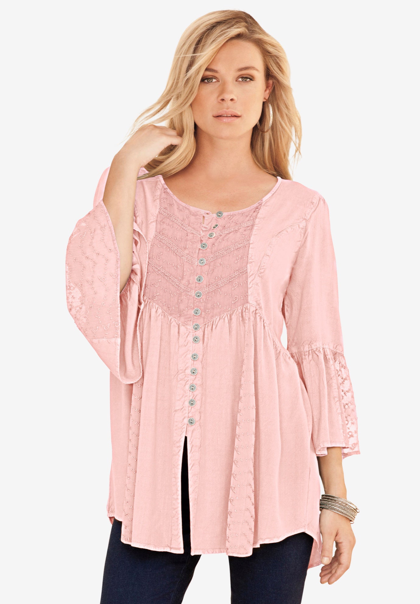 Plus Size Women's Taylor Acid Wash Big Shirt by Roaman's in Soft Blush (Size 28 W)