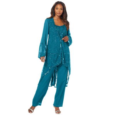 Plus Size Women's Three-Piece Beaded Pant Suit by Roaman's in Deep Teal (Size 26 W)