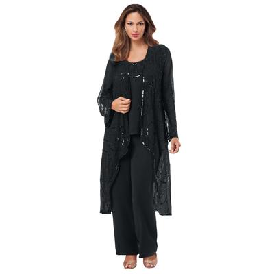 Plus Size Women's Plus Size Beaded Georgette 3-piece Pant Set - Formal Wear by Roaman's in Black (Size 14 W)
