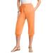 Plus Size Women's Drawstring Soft Knit Capri Pant by Roaman's in Orange Melon (Size 2X)