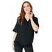 Plus Size Women's Y-Neck Georgette Top by Roaman's in Black (Size 22 W)