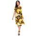 Plus Size Women's A-Line Jersey Dress by Jessica London in Sunset Yellow Graphic Floral (Size 14/16)