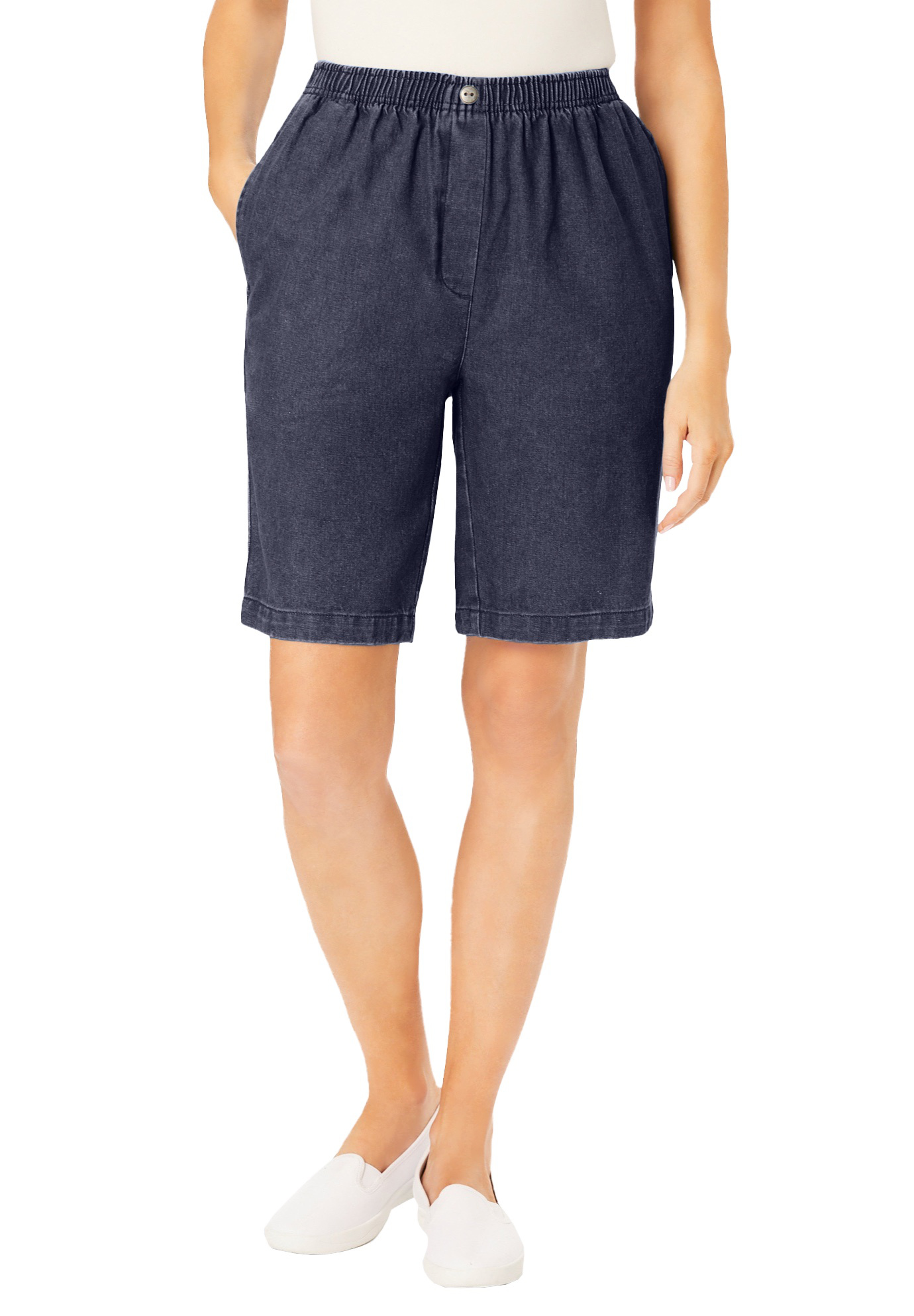 Plus Size Women's 7-Day Elastic-Waist Pull-On Cotton Denim Shorts by Woman Within in Indigo (Size 12 W)