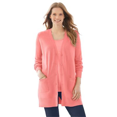Plus Size Women's Perfect Longer-Length Cotton Cardigan by Woman Within in Sweet Coral (Size 3X) Sweater