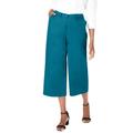 Plus Size Women's Stretch Cotton Chino Wide-Leg Crop by Jessica London in Deep Teal (Size 14 W)