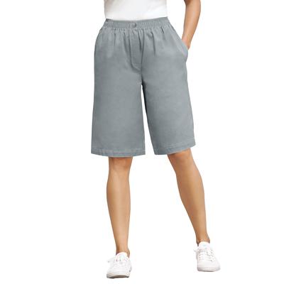 Plus Size Women's 7-Day Elastic-Waist Cotton Denim Short by Woman Within in Gunmetal (Size 34 W)