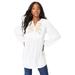 Plus Size Women's Embroidered Crinkle Top by Roaman's in White Khaki Bouquet (Size 32 W)