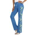 Plus Size Women's Whitney Jean with Invisible Stretch® by Denim 24/7 in Green Mint Swirl Embroidery (Size 40 W) Embroidered Bootcut Jeans