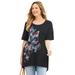 Plus Size Women's Slub Knit Sparkling Sequin Tee by Catherines in Black Butterflies (Size 3X)