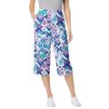 Plus Size Women's Elastic-Waist Knit Capri Pant by Woman Within in White Multi Batik (Size 2X)