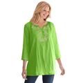 Plus Size Women's Embroidered Crinkle Tunic by Woman Within in Kiwi Rose Embroidery (Size 26/28)