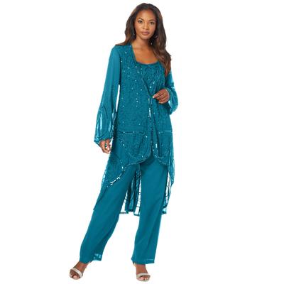 Plus Size Women's Beaded Pant Set by Roaman's in Deep Teal (Size 24 W)