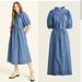 J. Crew Dresses | New J. Crew Smocked-Neck Puff-Sleeve Chambray Midi Dress Women’s Size Small | Color: Blue | Size: S