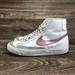Nike Shoes | Nike Blazer Mid '77 Leather Athletic Basketball Shoes Metallic Pink Swoosh 4y | Color: Pink/White | Size: 4g