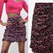 Zara Skirts | Nwt Zara Pink And Black Floral Print Ruched Skirt Sz Xs. | Color: Black/Pink | Size: Xs
