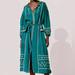 Zara Dresses | New Zara Green Embroidered Belted Boho Kaftan Midi Dress Size Small | Color: Green | Size: S