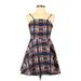 Akira Chicago Black Label Casual Dress - A-Line Square Sleeveless: Blue Print Dresses - Women's Size Small