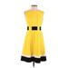 Calvin Klein Casual Dress - A-Line: Yellow Color Block Dresses - Women's Size 4 Petite