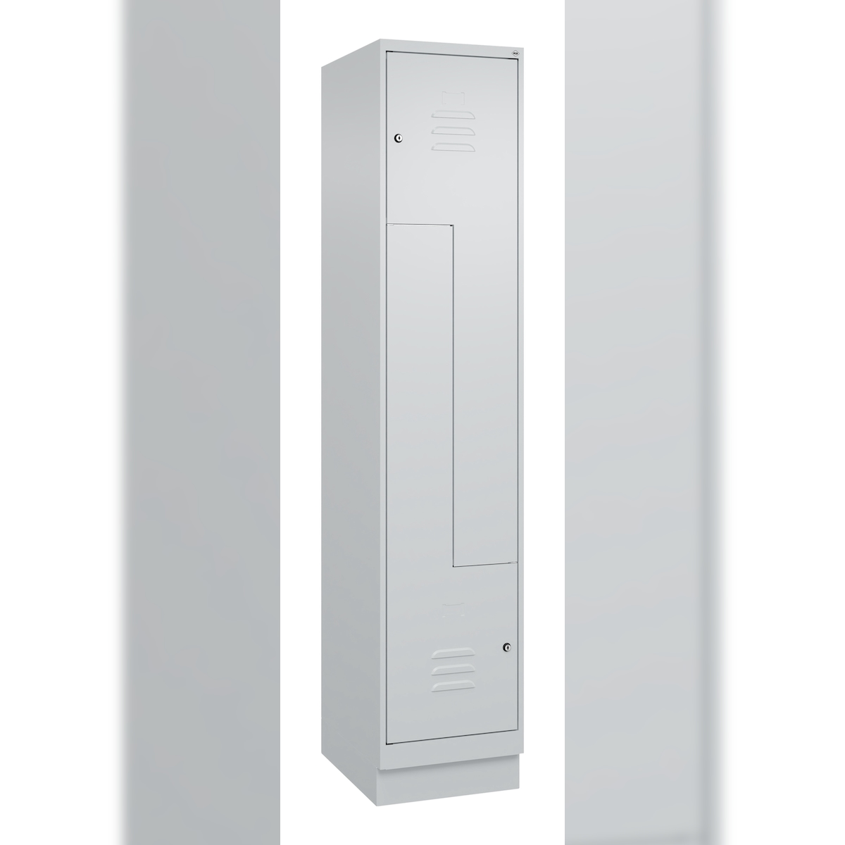 C+P Z-Spind Classic PLUS, Sockel, 2 Abteile, HxBxT 195x40x50cm, Zylinderschloss, Hellgrau/Hellgrau von PROREGAL Image