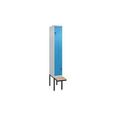 C+P Z-Spind Classic PLUS, schwebender Sitzbank aus Buche 4 Abteile, HxBxT 212x80x82cm, Zylinderschloss, Hellgrau/Rot von PROREGAL Image
