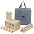 WELLGRO XL Kubb Game with Laser Engraving – Pine Wood with Branding, Viking Game with Instructions and Storage Bag – Swedish Chess Lawn Chess