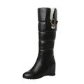 Snow Boots for Women Uk 4.5 Ladies Quilted Tall Winter Snow Boot Wedge Heel Mid Calf Zip Pull On Fur Lined Winter Snow Knee High Boots Black