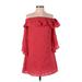 Jessica Simpson Casual Dress - Shift Open Neckline Short sleeves: Red Solid Dresses - Women's Size X-Small