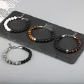 Bracelet en perles d'oeil de tigre pour hommes Howlite Map Onyx Pierre deux couleurs Acier