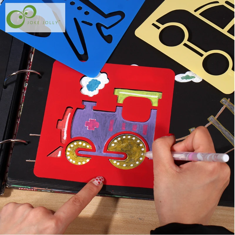 GYH – modèle de dessin d'images en plastique, pochoirs, règles, peinture pour enfants, bricolage, papier d'art, cartes de coloriage, grattage, jouets de dessin, 6 pièces